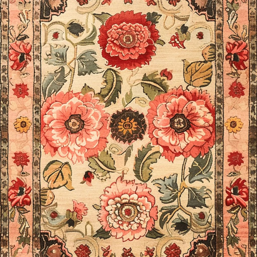 Majestic Blooms Hand Tufted Area Rug featuring a vibrant floral design with large red and pink flowers, perfect for adding a vintage touch to large living rooms. This 8x10 wool rug combines classic elegance with modern style, making it an ideal choice for living room decor.