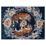 A stunning area rug featuring a vibrant design with two abstract tigers surrounded by intricate floral patterns. This hand-tufted wool rug offers a vintage charm, making it ideal for adding an elegant touch to living rooms. Perfect as both a floral rug and a striking piece among rugs for living room decor.