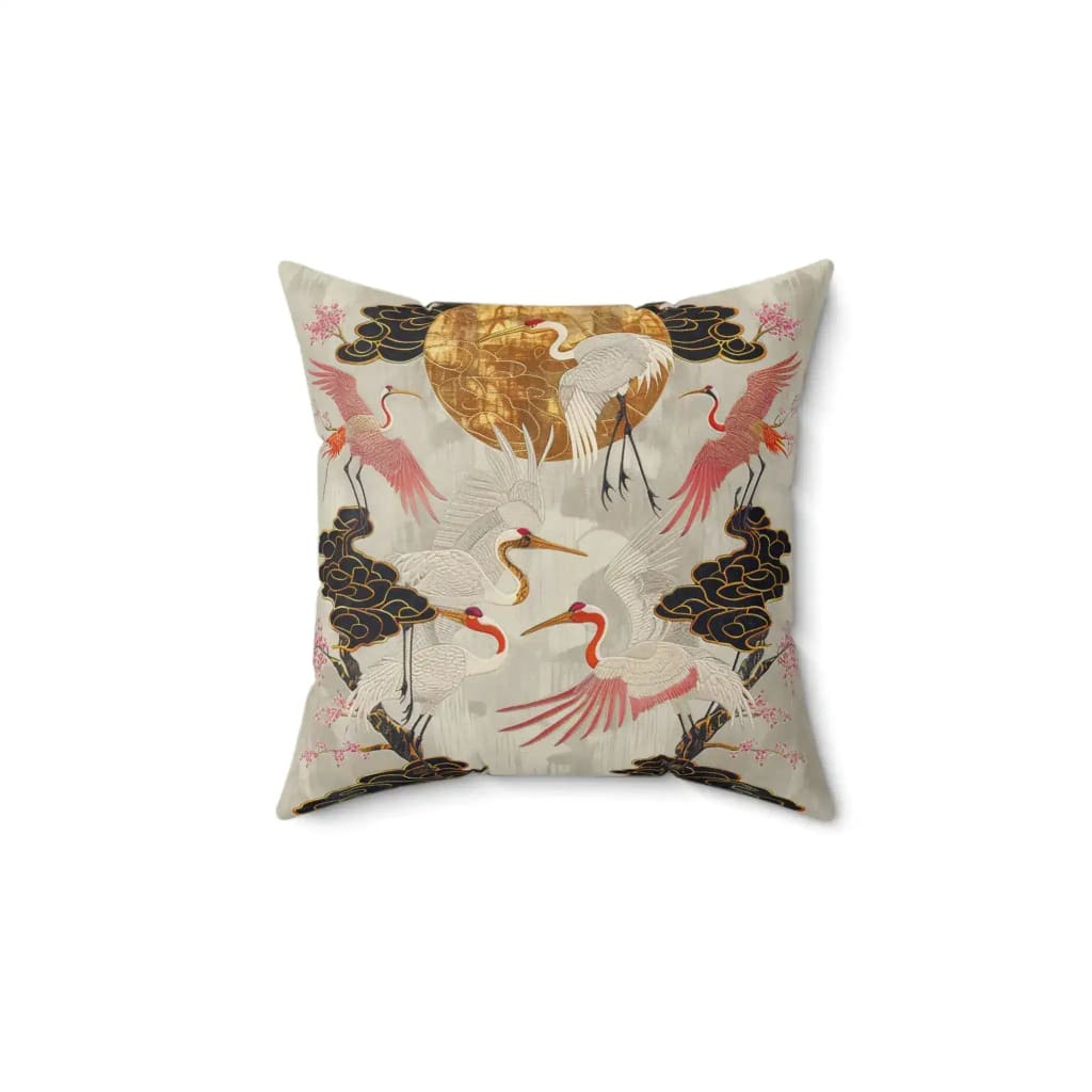 Majestic Crane and Cloud Pattern Throw Pillow
