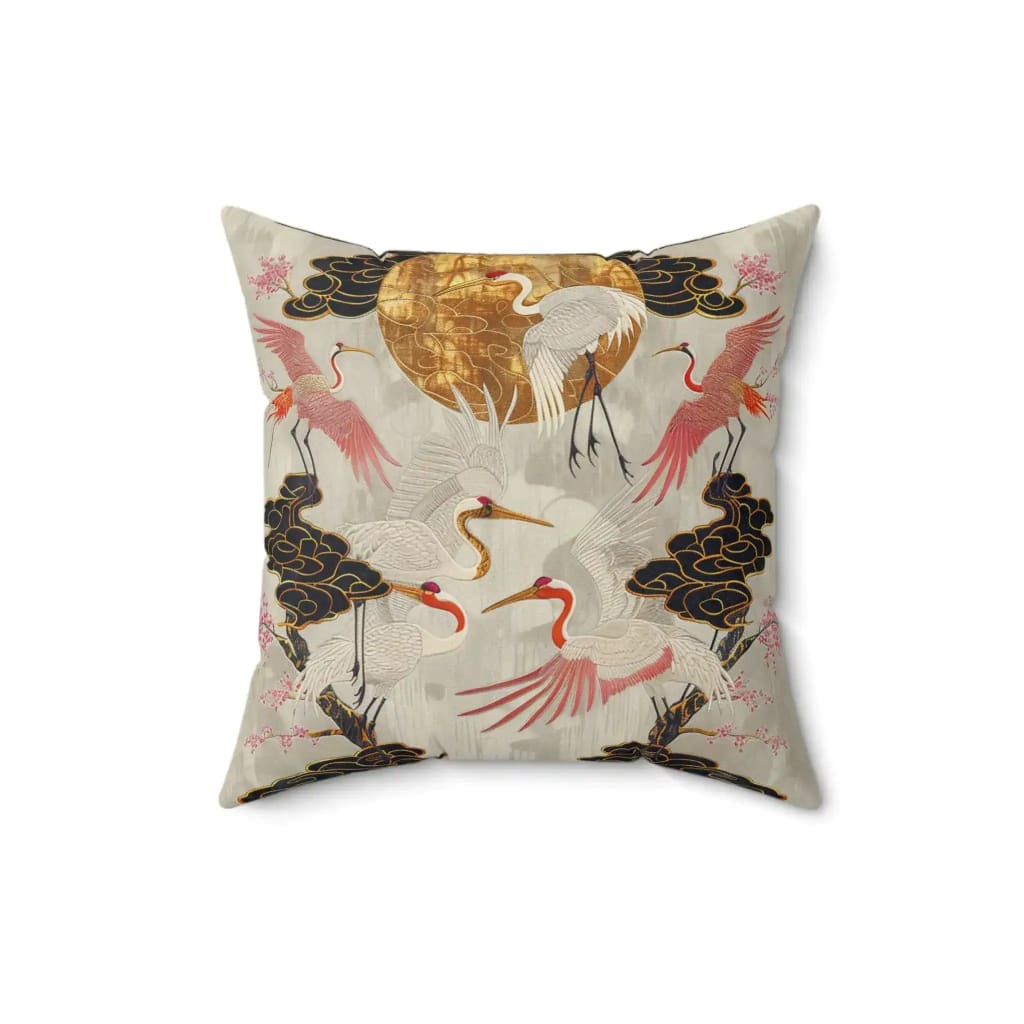 Majestic Crane and Cloud Pattern Throw Pillow