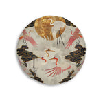 Majestic Crane and Cloud Pattern Floor Pillow front view showing lower crane and cloud detail near bottom edge
