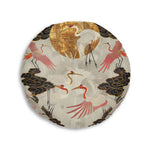 Majestic Crane and Cloud Pattern Floor Pillow flat product shot slightly tilted showing full round cushion on white background