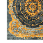 This stunning area rug features a vibrant mandala design with intricate patterns in shades of gold and blue, perfect for adding a touch of elegance to any room. Ideal as a vintage rug or large living room rug, this Persian-inspired piece showcases exquisite hand-knotted craftsmanship.