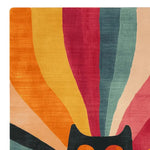 This vibrant area rug features a contemporary design with bold, multicolored stripes in shades of orange, yellow, red, and blue. Made from high-quality wool, this hand tufted rug is perfect for adding a splash of color to any living room space. Ideal as an 8x10 rug, it brings warmth and style to your home decor.