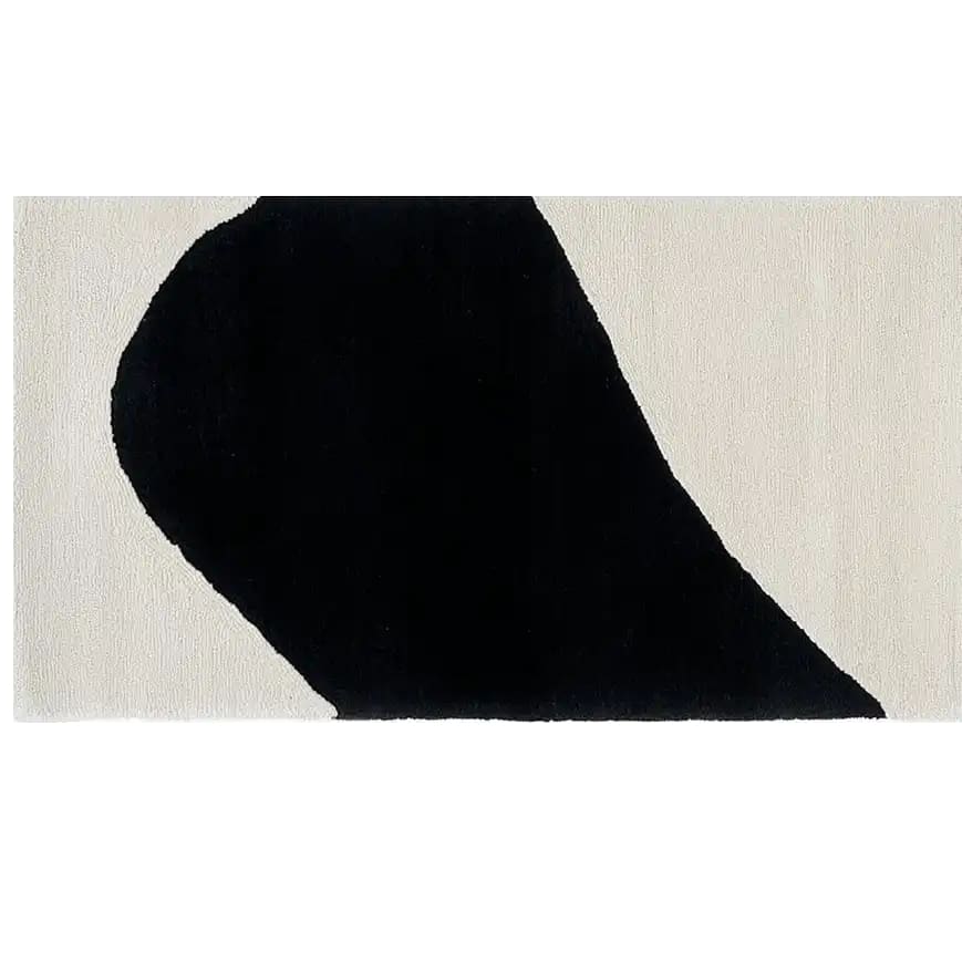 Maze Whisper Hand Tufted Wool Runner Rug featuring an abstract black and white design, ideal for contemporary spaces like kitchens, hallways, and bathrooms. This elegant wool rug brings a modern touch to any room, serving as a stylish kitchen runner or hallway runner rug.