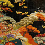 Vibrant Meadow Crest hand-tufted square area rug featuring a rich floral design with vivid colors like orange, yellow, and green on a dark background. Perfect for adding a touch of elegance to any bedroom or living room, this wool rug combines intricate details with a cozy feel, ideal for those seeking unique bedroom area rugs.