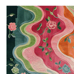 Vibrant floral rug featuring swirling patterns of green, pink, red, and orange hues. This hand-tufted wool area rug is perfect for adding a splash of color to large living rooms, especially in an 8x10 size.