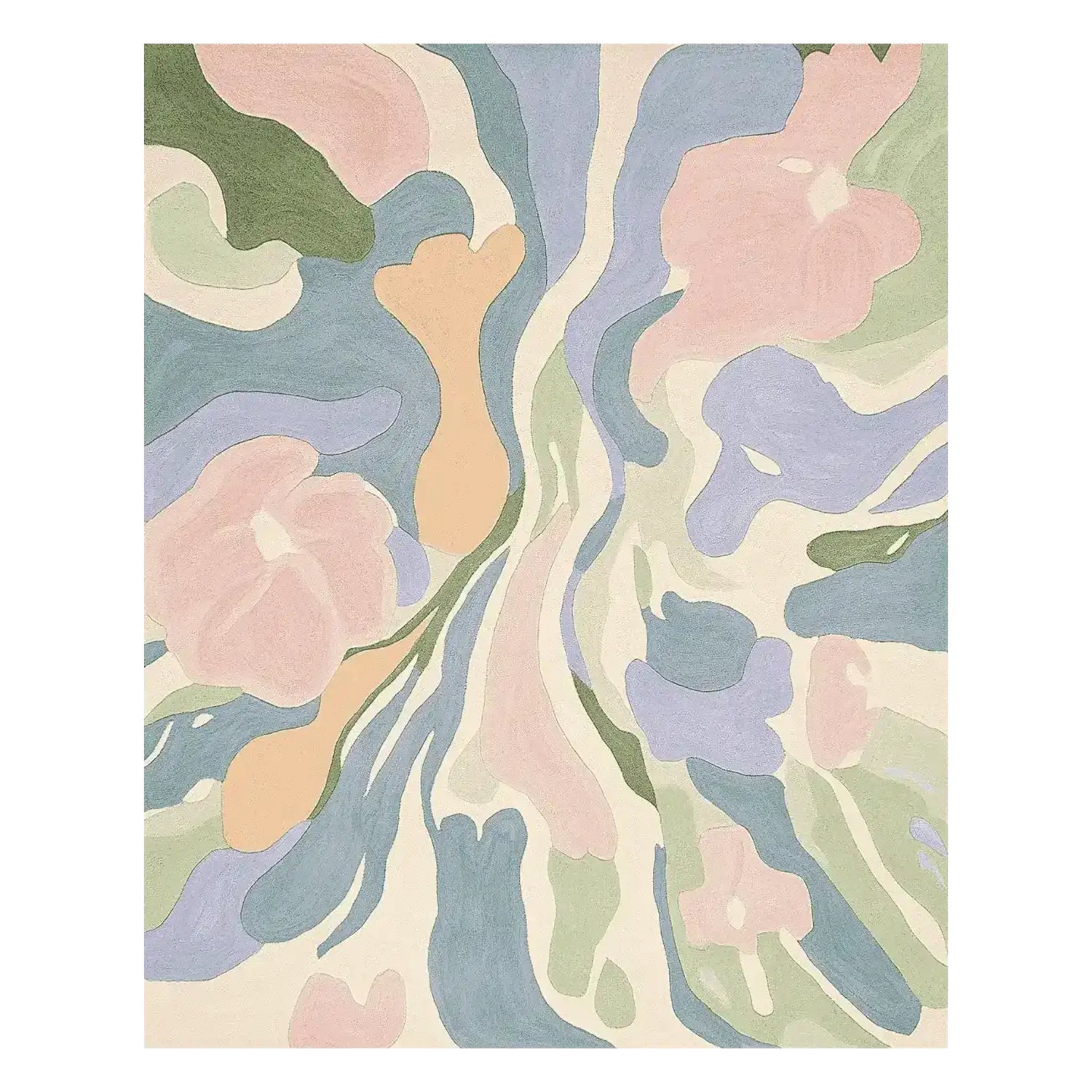 Stylish Meadow Veil Bloom Hand Tufted Area Rug with an abstract floral design in soft pastel shades. This contemporary wool rug is perfect for adding a touch of elegance to living rooms. Ideal as an 8x10 area rug for living room spaces.