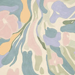 A close-up view of the Meadow Veil Bloom Hand Tufted Rug, showcasing its abstract pattern in soft pastel colors. This contemporary area rug, crafted from wool, is perfect for adding a touch of elegance to living rooms. Ideal for those seeking a stylish 8x10 wool rug for their living space.