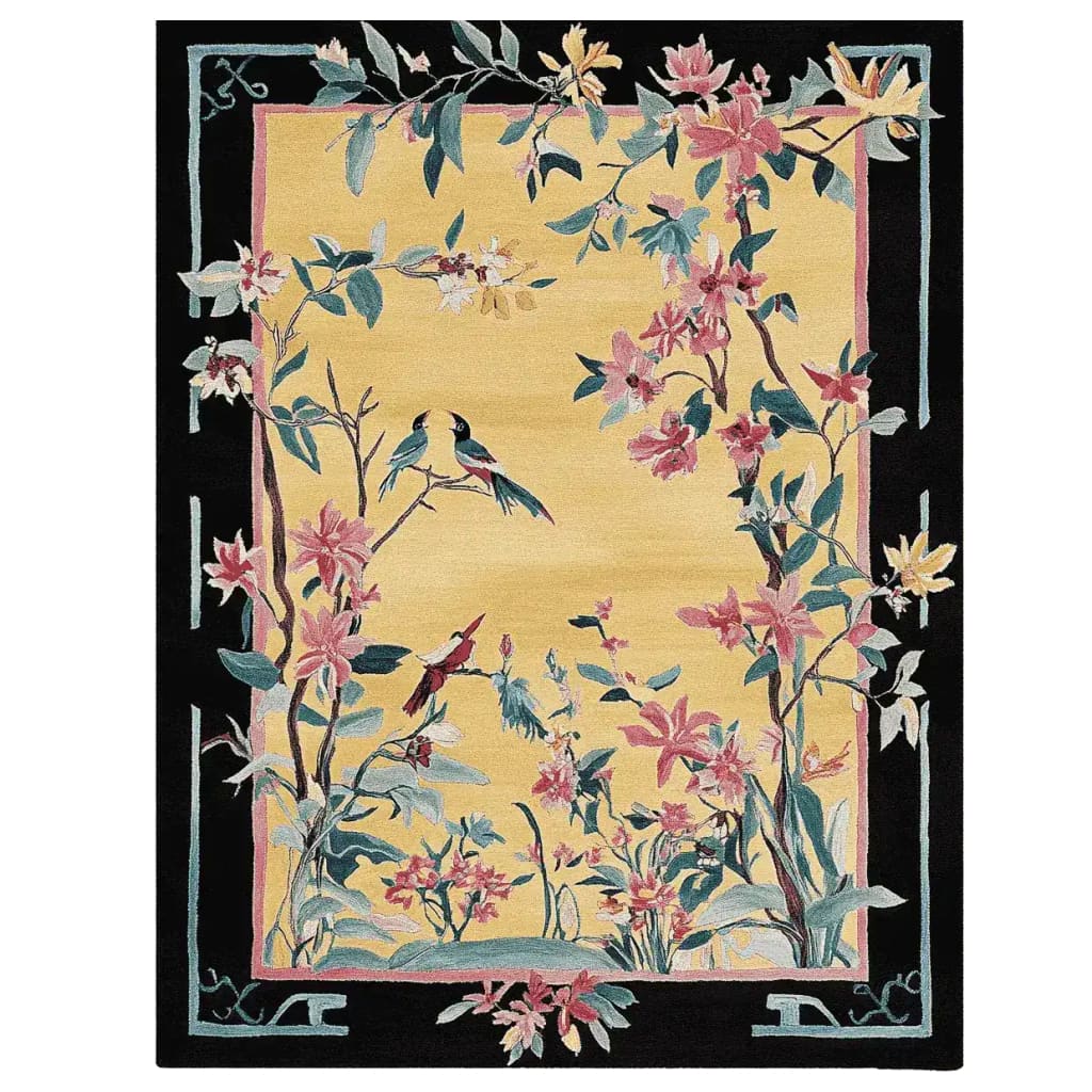 Elegant Meadow Walls Hand Tufted Area Rug featuring a vibrant floral design with birds, perfect for adding a touch of nature to your living space. This wool rug, ideal as an 8x10 living room rug, showcases intricate detailing and a harmonious color palette that enhances any décor. A beautiful addition to your collection of area rugs for living room.