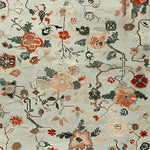 This area rug features a beautiful hand-knotted design of meandering floral vines in vibrant colors. Perfect for adding elegance to living rooms, the wool rug showcases intricate details and a harmonious blend of patterns, ideal for living room rugs 8x10 and area rugs for living room.