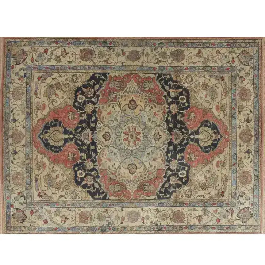 Elegant Medallion Majesty Hand Knotted Area Rug featuring a stunning floral and vintage Persian design. This 8x10 wool rug is perfect for adding a touch of sophistication to any living room, showcasing intricate patterns in rich, warm tones.