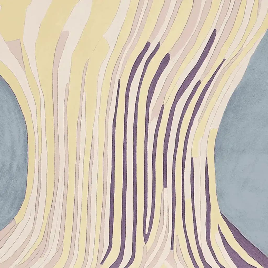 A contemporary wool area rug featuring an abstract design with flowing lines in soft pastel shades, perfect for adding a modern touch to any living room. This square area rug highlights an artistic blend of colors and textures, offering both style and comfort.