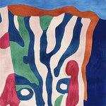 This vibrant area rug features a melting face design with bold abstract patterns in shades of blue, green, and red. The square area rug is perfect for adding a contemporary touch to your living room. Made from high-quality wool, this hand-tufted rug combines artistic flair and durability.