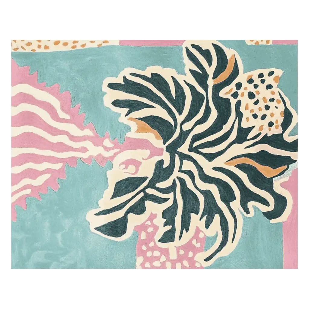 Stylish Melting Floral Cloud Hand Tufted Area Rug featuring a contemporary abstract design in pink, teal, and black, perfect for adding a touch of elegance to your living room. This wool rug is ideal for living room rugs 8x10, offering both comfort and a modern aesthetic.