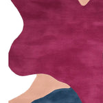 A close-up view of the Melting Form Hand Tufted Area Rug, showcasing its contemporary design with rich burgundy, beige, and deep blue colors. This wool rug is a perfect choice for adding a modern touch to your living room. Ideal for those seeking large living room rugs with a stylish flair.