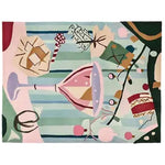 This vibrant area rug features an abstract design with a playful mix of colors and shapes, perfect for adding a touch of whimsy to your living room. Made from quality wool, this large living room rug showcases a unique pattern that stands out as a centerpiece.