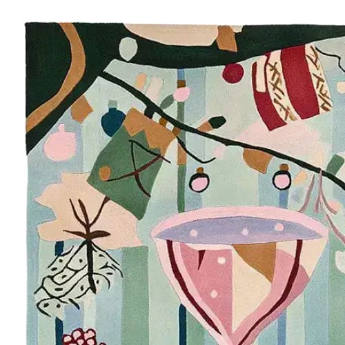 Close-up view of the Merry Mix Sparkle Hand Tufted Rug, featuring an abstract design in vibrant colors. This area rug is perfect for enhancing your living room with a touch of elegance. Made from high-quality wool, it's one of the finest large living room rugs available, offering both style and comfort.