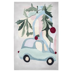 A colorful hand-tufted area rug featuring an abstract design with a whimsical car and leaf motif, perfect for adding a playful touch to any living room. This wool rug showcases soft pastel colors, making it an ideal choice for those seeking stylish area rugs for living room decor.