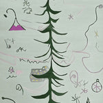 This hand-tufted area rug, perfect for living rooms, showcases a whimsical design featuring a central green tree motif with abstract accents. Crafted from wool, this 8x10 rug brings a touch of nature and creativity to your living space.