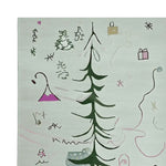 This area rug features a whimsical design with a tall, stylized tree at its center, surrounded by abstract holiday motifs like presents and snowflakes. Perfect for adding a festive touch to any living room, this wool rug measures 8x10 feet, making it an ideal choice for those seeking unique living room area rugs.