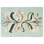 Merry Woodland Twirl Hand Tufted Area Rug featuring a whimsical, abstract design with swirling green and pink patterns against a soft blue background. Perfect for adding a touch of nature-inspired elegance to large living rooms. This high-quality wool rug, part of our area rugs for living room collection, offers both comfort and style.