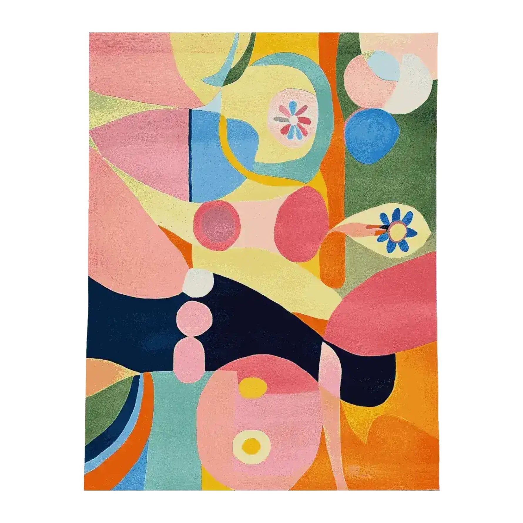 Vibrant area rug with a contemporary abstract design featuring bold colors and organic shapes, perfect as a wool rug for large living room spaces. This hand-tufted piece adds a fresh burst of color to any area rugs for living room collection.