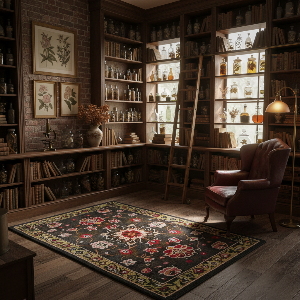 Midnight Bloom Mosaic Hand Tufted Rug