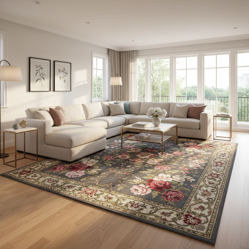 Midnight Bloom Mosaic Hand Tufted Rug