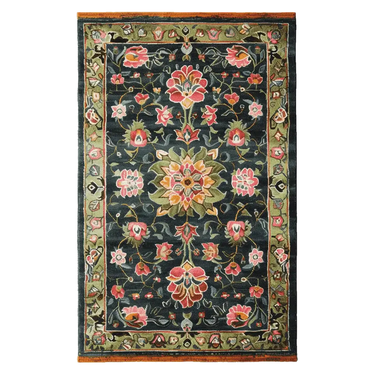 The Midnight Bloom Mosaic Hand Tufted Rug is a stunning area rug featuring a vibrant floral design. This wool rug displays intricate patterns of blooming flowers in rich colors, ideal for adding elegance to large living room spaces. It's a perfect choice for those seeking area rugs for living room decor.
