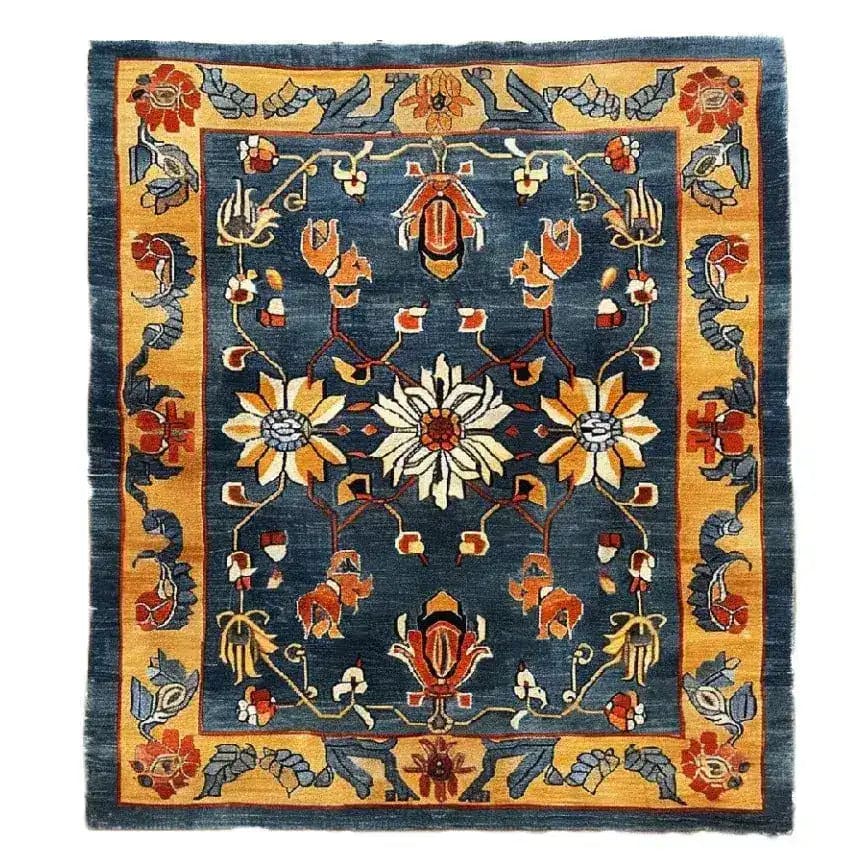 The Midnight Blossom Heritage Hand Tufted Rug features a stunning floral design with vibrant colors, perfect for enhancing your dining room or living room. This vintage wool area rug showcases intricate patterns that add elegance to any formal dining room setting.