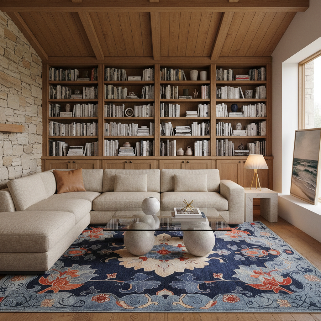 Midnight Blossom Tapestry Hand Tufted Rug 5 x 8'