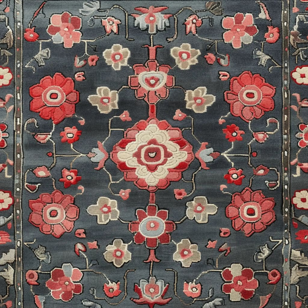 This beautifully designed area rug features a vibrant floral pattern with red and pink blossoms on a dark background. Perfect for adding a touch of elegance to your living room or dining room, this square area rug is crafted from high-quality wool, reminiscent of traditional Persian rugs. Ideal for use as a dining room carpet, this hand-tufted rug offers both style and comfort.