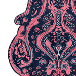 Vibrant abstract design on a Midnight Mirage hand tufted area rug, showcasing intricate patterns in pink and navy blue hues. This wool rug is perfect for adding a vintage touch to living room spaces, ideal as an 8x10 area rug.