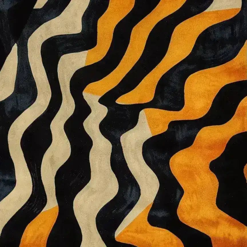 Experience the vibrant elegance of the Midnight Mirage Tufted Wool Rug, a contemporary area rug perfect for living rooms. This large wool rug features a bold abstract pattern with flowing black, orange, and cream waves, adding a touch of modern sophistication to any space.