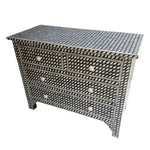 Midnight monochrome bone inlay 4 drawers chest with black and white 3D cube geometric pattern and round bone knob handles