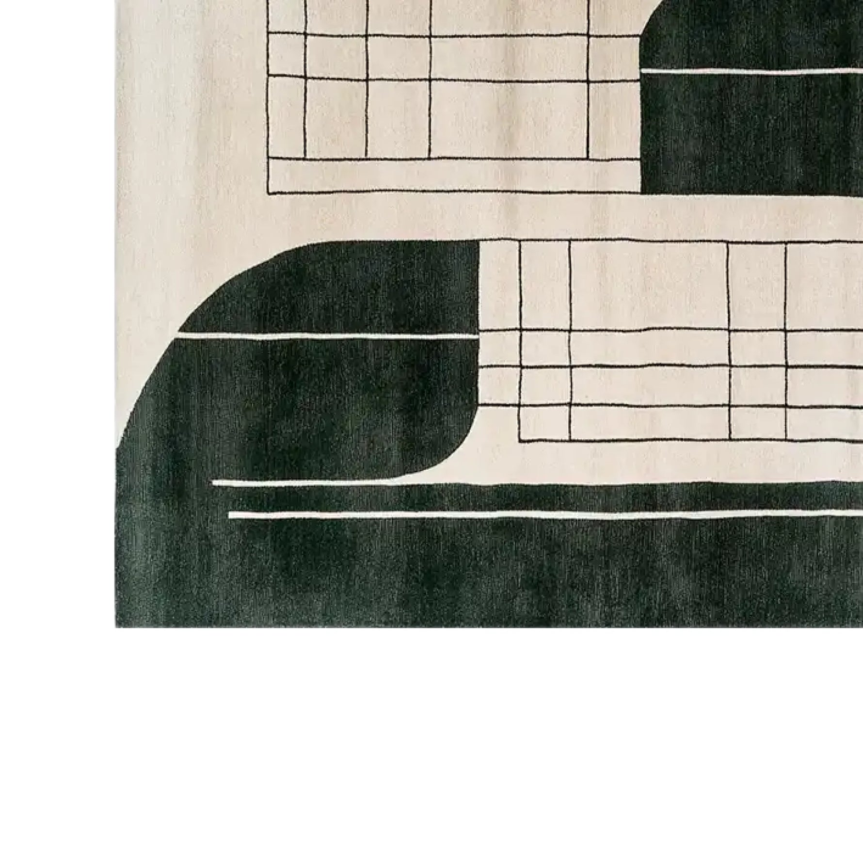 Contemporary wool area rug in a modern abstract design, ideal for living rooms. This stylish 8x10 rug features a striking black and cream color palette with geometric patterns, perfect for enhancing your living space.