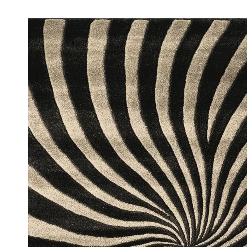 A striking area rug showcasing a bold, swirling spiral pattern in black and beige, perfect for adding a contemporary touch to your living room. This hand-tufted wool rug combines modern design with luxurious texture, making it an ideal choice among wool rugs for living rooms.