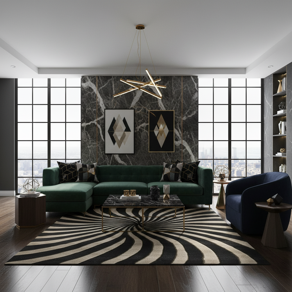 Midnight Spiral Dance Hand Tufted Rug