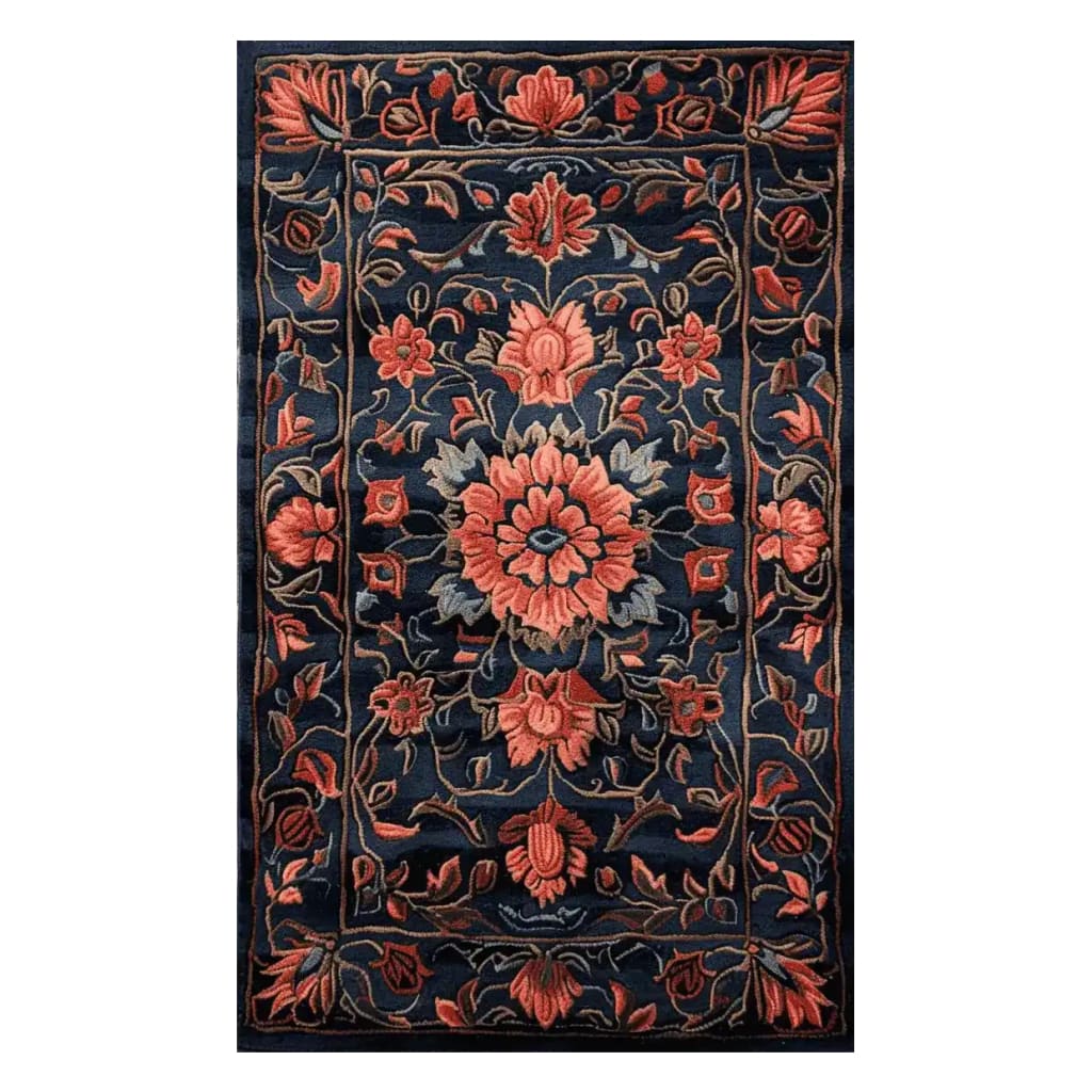 This elegant hand-tufted area rug features a striking floral design in rich, warm shades, perfect for enhancing any living room. Made from luxurious wool, this 8x10 rug combines intricate patterns with bold colors, making it an ideal choice for those seeking stylish living room area rugs.