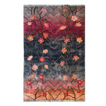 A beautiful area rug titled 'Midsummer Veil Knotted Wool Rug' featuring a vibrant floral design. The wool rug showcases a blend of pink and orange flowers against a dark gradient background, perfect for adding a touch of elegance to your living room. Ideal for living room spaces, this 8x10 rug combines artistry with functionality.