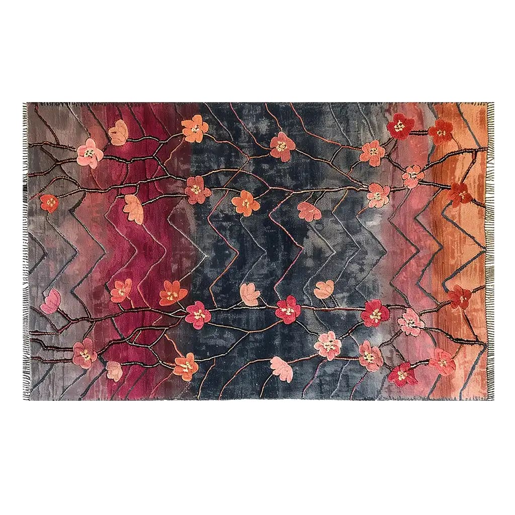 A vibrant Area Rug showcasing a beautiful blend of colors with a floral design. This wool rug features intricate branch patterns with blooming flowers, perfect for adding a touch of elegance to any living room. Ideal for a cozy setting, this 8x10 living room rug combines warmth and style.