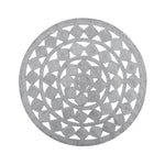 Elegant round area rug crafted from gray jute, featuring an intricate geometric design. Ideal for large living rooms, this stylish jute rug adds a modern touch to your space, functioning as both a centerpiece and a functional large area rug.