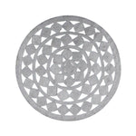 A stylish Mini Square Round Jute Rug in gray, perfect as an area rug for your living room. This large round rug features a detailed geometric pattern, adding elegance and sophistication to any space. Ideal for those looking for large area rugs to enhance their living room decor.