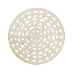 Beautifully crafted white round jute area rug with intricate patterns, perfect for adding a touch of elegance to living rooms or offices. Ideal as an 8x10 living room rug or a stylish office rug.