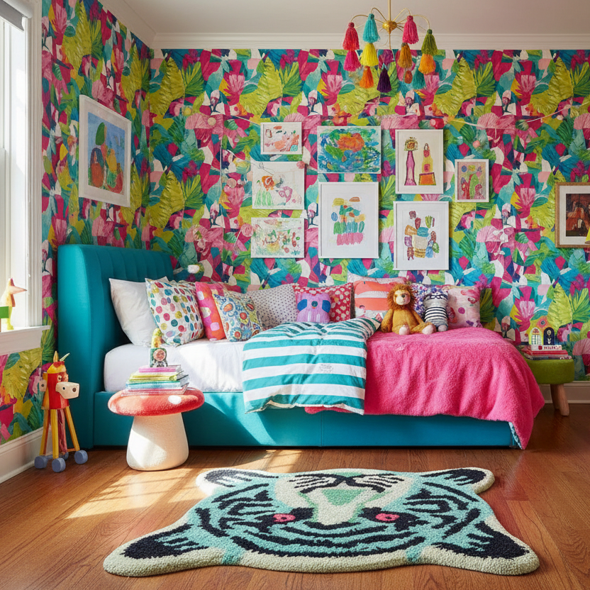 Mini Tiger Face Hand-Tufted Wool Rug 1' x 1'