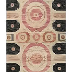 Mirage Medallion Hand Tufted Wool Rug featuring a vintage design with intricate medallion patterns, perfect for large living rooms. This 8x10 area rug combines soft pink and black tones, adding a touch of elegance to any living room decor.