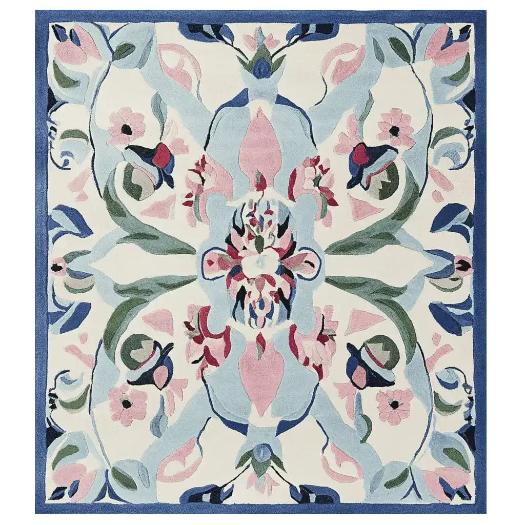 This vibrant Mirrored Petal Harmony Hand Tufted Area Rug features an elegant floral design in soft hues of pink, blue, and green. Perfect for adding a touch of sophistication to large living rooms, this wool rug is both stylish and durable. Ideal as an area rug for living room spaces, its intricate patterns create a harmonious focal point.