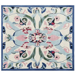 A beautifully designed Mirrored Petal Harmony Hand Tufted Area Rug, featuring an intricate floral pattern in soft pastel colors. This wool rug is perfect for adding elegance to large living room spaces, making it an ideal area rug for living rooms.
