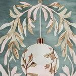 Close-up of the Mistletoe Dreams Hand Tufted Area Rug featuring a wool design with delicate pink and beige leaves and a hanging ornament, perfect as an 8x10 rug for living room decor.